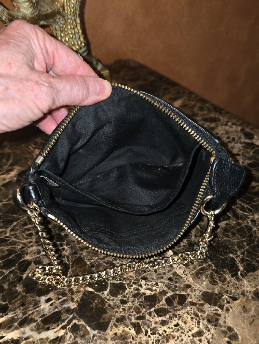 Coach Black Leather Mini Wristlet with Gold Chain - Picture 10 of 13